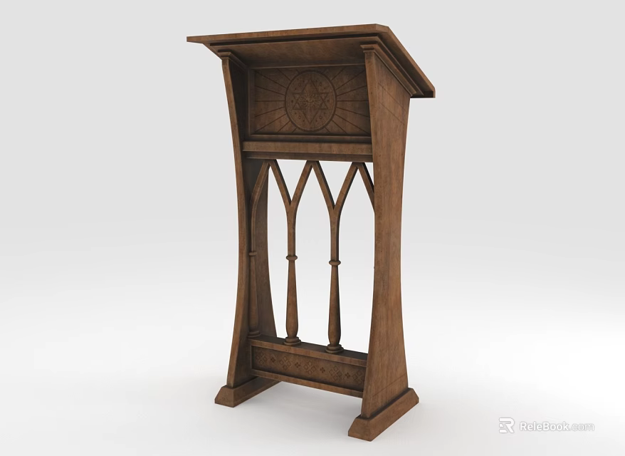 Wooden Gothic Architectural Pulpit With Arched Details And Intricate Carvings 3d model 
