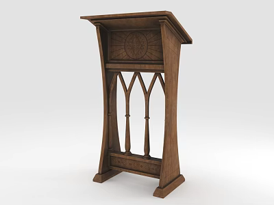 Wooden Gothic Architectural Pulpit With Arched Details And Intricate Carvings 3d model
