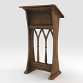 Wooden Gothic Architectural Pulpit With Arched Details And Intricate Carvings