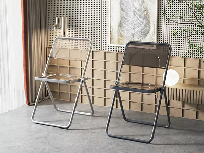 Transparent Leisure Chairs with Silver and Black Metal Frames in Modern Interior Design 3d model