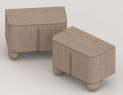 Minimalist Wooden Bedside Tables With Natural Grain And Round Legs Design 3d model