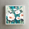 Elegant Botanical Painting With White Frame Light Pink Flowers Green Leaves On Wall