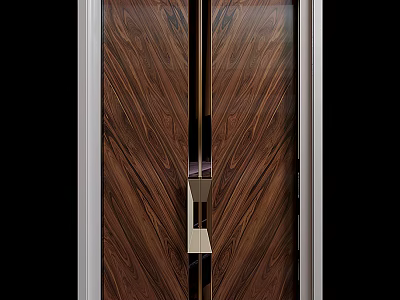 Modern Luxury Wooden Double Doors with Sleek Metal Handle and Natural Wood Grain Texture 3d model