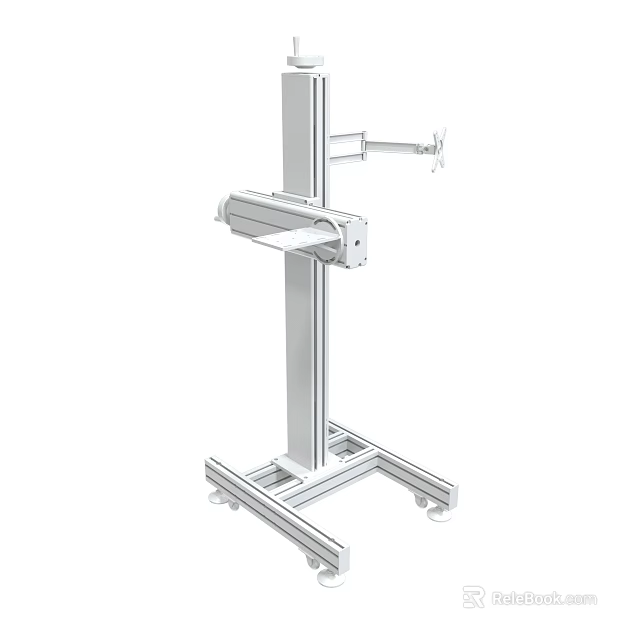 White Movable Metal Stand With Adjustable Arm And Wheeled Base For Device Support 3d model 