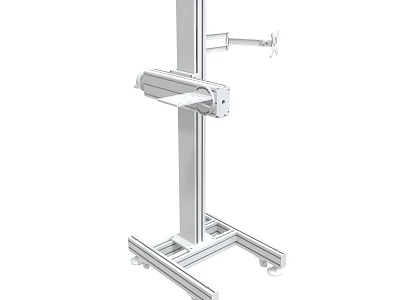 White Movable Metal Stand With Adjustable Arm And Wheeled Base For Device Support 3d model