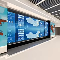 Modern Exhibition Hall Interior With White Walls Display Shelves World Map And Ceiling Lights