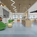 School Bright Classroom With Colorful Tables Chairs Windows And Learning Shelves