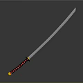 Shiny Samurai Sword Featuring Black Blade And Red Decorated Handle On Gray Background