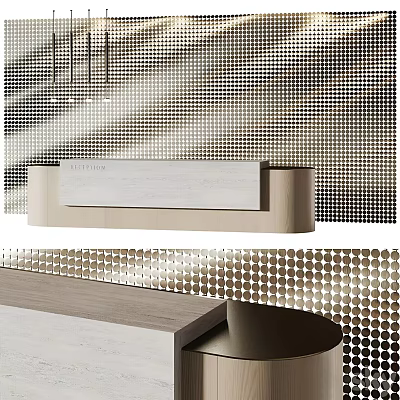 Elegant Modern Reception Desk Interior Design With Marble Counter And Wooden Frame 3d model