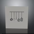 Kitchen Utensils Hanging On Metal Rack With White Board Spoons Spatula Slotted Spoon Set