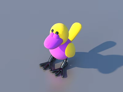 Cute Colorful Bird Toy With Yellow Wings Purple Body And Black Legs 3d model