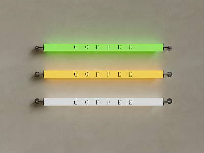 Minimalist Wall Lamps With Green Yellow White Design And Coffee Lettering 3d model