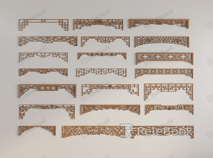 Chinese-style Solid Wood Carved Door Lintel Flower Lattice Hanging Carved Component Flower Lattice Partition Beam Frame Pane Door Head Corner Flower Partition model