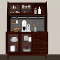 Modern Dark Brown Sideboard With Glass Doors Open Shelves Drawers And Coffee Machine