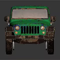 Green Off Road Jeep With Worn Paint And Muddy Exterior Details