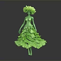 Green Artistic Woman With Flower Like Head And Leafy Layered Dress Design