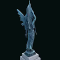 Tall Monument Structure With Stone Pedestal Top Statue Square Base And Green Patches