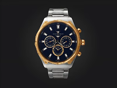 Luxury Wristwatch With Deep Blue Dial Gold Silver Accents And Metal Strap 3d model