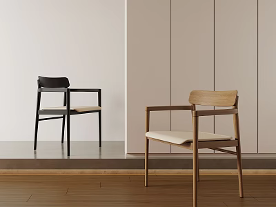 Modern Minimalist Dining Chairs With Black And Light Wood Frames Upholstered Seats In Simple Interior 3d model