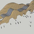 Modern Wooden Memorial Archway With Wavy Design And People Around