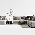 Modern Sectional Sofa With Multiple Pillows Throw Blanket And Side Table 3d model