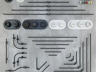 Home Electrical Switch Panels in Black and White with Connecting Wires and Accessories 3d model