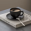 Black Coffee Cup On Black Saucer With Silver Spoon And Eat Drink Hop Book