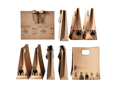 Eco Friendly Kraft Paper Bags With Handles Bowknot And Printed Patterns 3d model