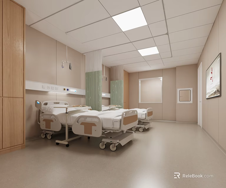 Hospital Ward Interior With Beds And Medical Facilities 3d model 