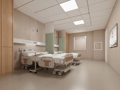 Hospital Ward Interior With Beds And Medical Facilities 3d model