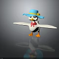 Cartoon Duck With Blue Hat Yellow Brim Red Scarf Outstretched Wings And Orange Feet