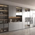 Modern Sideboard With Glass Display Doors LED Lighting Wine Bottles And Coffee Machine