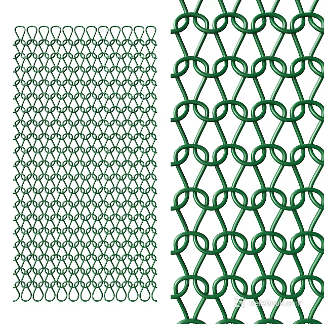 Green Mesh Components With Interconnected Ring Patterns And Woven Structure 3d model