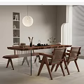 New Chinese Style Tea Table and Chair Tea Table and Chair Combination Tea Table Tea Set Potted Plant Rattan Bench Low Stool Curtain Chandelier 3d model