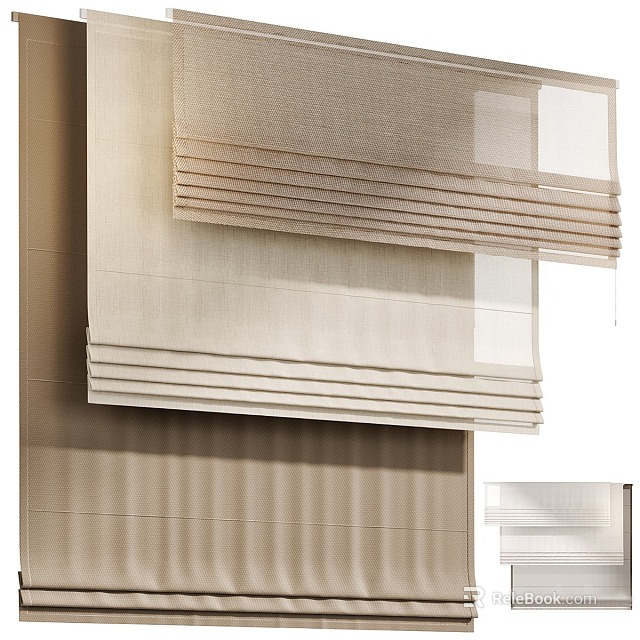 Modern Linen Curtains Folded Layer Design Neutral Tone Home Interior Window Decor 3d model 