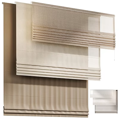 Modern Linen Curtains Folded Layer Design Neutral Tone Home Interior Window Decor 3d model