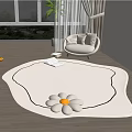 Quiet Single Sofa Cream Carpet Casual Sofa Pillow 3d model