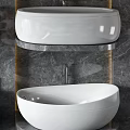 Modern White Freestanding Bathtub With Gray Marble Wall And Metal Faucet Design