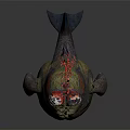 Unique Fantasy Creature Character With Red Branch Head Green Purple Body And Fish Fin Design