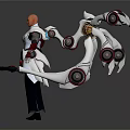 Futuristic Sci Fi Character With Biomechanical Tentacles And Glowing Red Rings