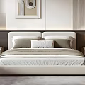 Elegant Modern Double Bed Interior With Upholstered Headboard And Decorative Pillows 3d model
