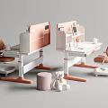 Kids Pink And White Study Desk With Shelf Storage And Matching Chair