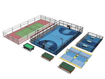Multi Sport Court Design With Tennis Basketball And Table Tennis Facilities 3d model
