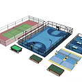Multi Sport Court Design With Tennis Basketball And Table Tennis Facilities