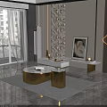 Modern Luxury Coffee Table With Gold Frame Marble Top And Matching Side Table 3d model