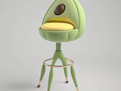 Green Avocado Shaped Single Chair With Yellow Cushion And Golden Ring Base 3d model