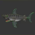 Silver Shark Figurine With Black Stripes Open Mouth And Sharp Teeth