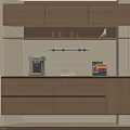 Modern Wooden Sideboard With Upper Cabinets Open Shelves Glassware And Coffee Machine