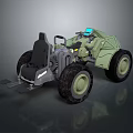 Green Off Road Utility Vehicle With Large Wheels Blue Light And Front Tool