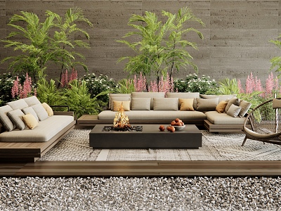 Outdoor Sofa Coffee Table Outdoor Leisure Chair Plant Combination Flower Mirror Plant Pile 3d model